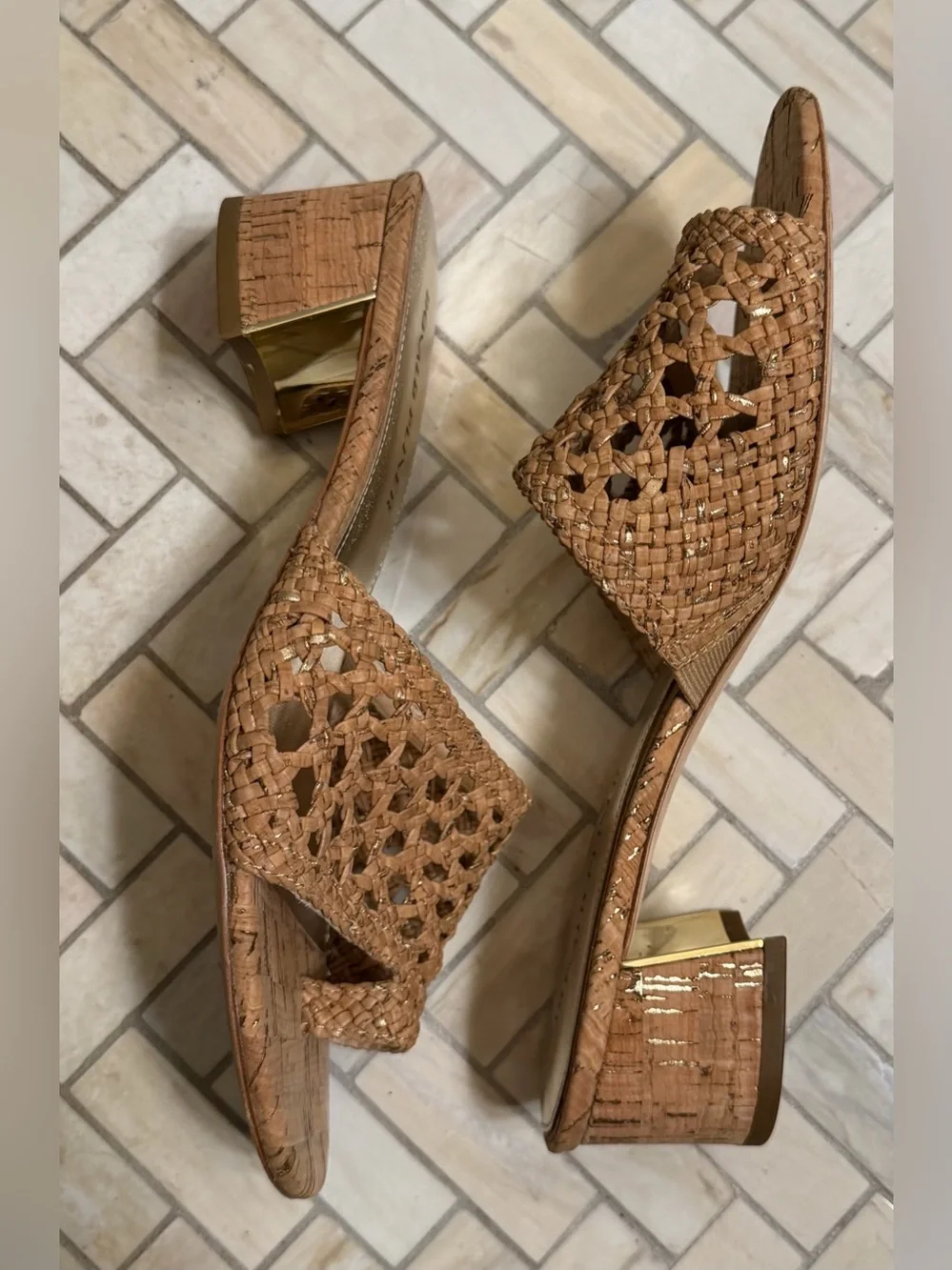 Donald Pliner Melrose3 Sparkle Cork Low Heels Natural Woven Sandal Size 10 - Picture 6 of 16